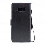 Wholesale Galaxy S8 Plus Multi Pockets Folio Flip Leather Wallet Case with Strap (Black)